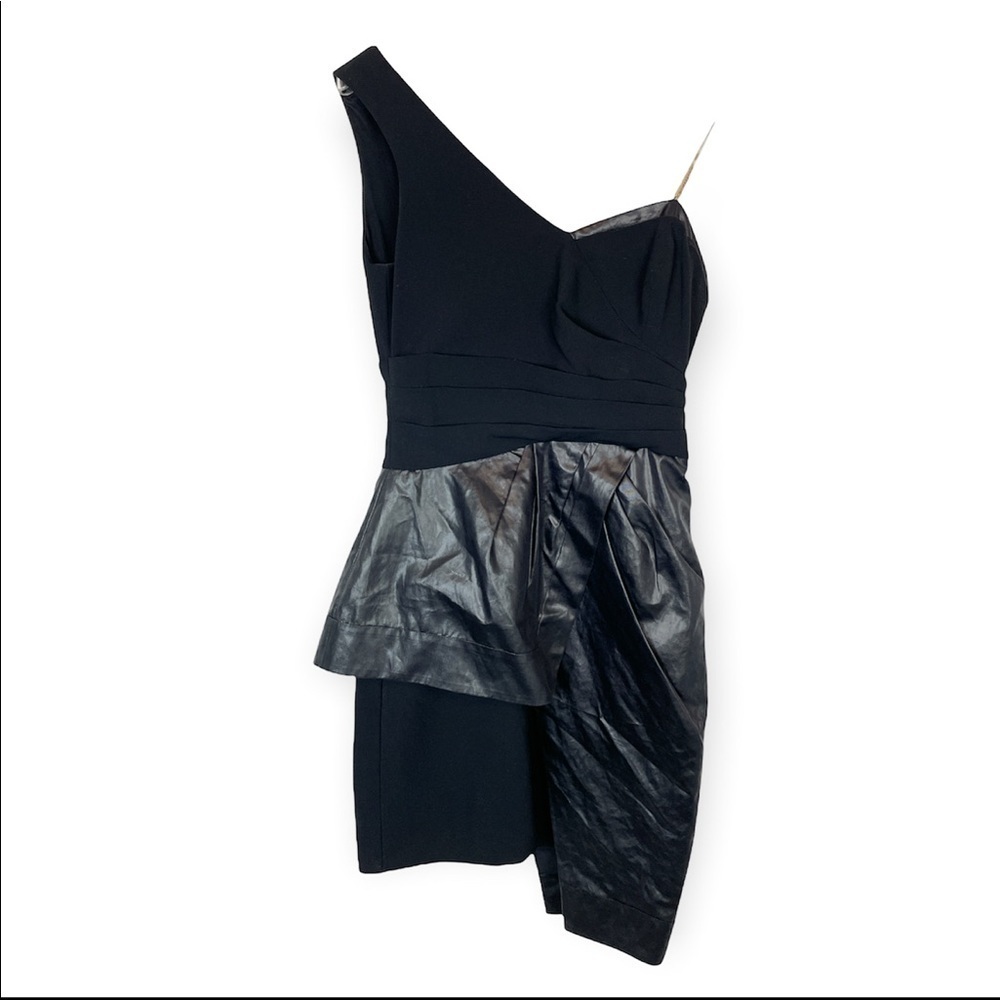BCBGMAXAZRIA runway sample size 2 one shoulder faux leather cocktail dress mini